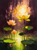Lotus tegen de lucht in limoen, schilderij van lotus tegen de lucht