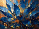 Schilderij van lotus van dichtbij in blauwgeel, in vlakke kleurvlakken