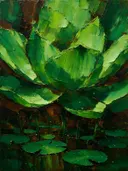 Lotus van dichtbij in bosgroen, schilderij van lotus van dichtbij