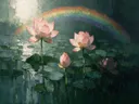 Lotus van dichtbij in groenroze, schilderij van lotus van dichtbij