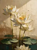 Lotus van dichtbij in ivoor, schilderij van lotus aan de oever