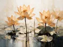 Schilderij van lotus van dichtbij in perzik, in vlakke kleurvlakken
