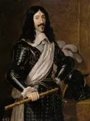 Louis XIII, King of France van Philippe de Champaigne: portret met koning, harnas, sjerp en staf, in zwart en wit