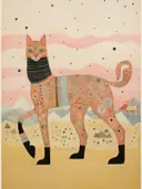 Fantasievolle gestileerde kat-luipaard hybride met decoratief huidpatroon in roze woestijnlandschap