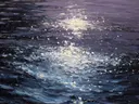 Maanlicht op paarsblauw water, abstract schilderij