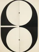 Abstracte compositie van twee symmetrische cirkels gevormd door zwarte maansikkel-vormen