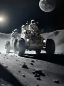 Astronauten in maanvoertuig