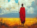 Maasai krijger met speer voor de Kilimanjaro