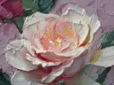 Close-up schilderij van een roze roos in dikke olieverftextuur
