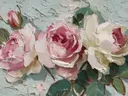 Schilderij van roze en crème rozen op een lichte achtergrond