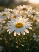 Macrofotografie van dauwdruppels op madeliefje, gouden gloed, zuiver wit