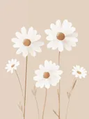 Schilderij met madeliefjes op stengels tegen beige achtergrond