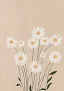 Schilderij van witte madeliefjes op beige achtergrond