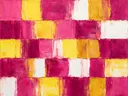 Abstract schilderij met het paletmes in magenta en citroengeel