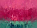 Abstract schilderij met het paletmes in magenta en jade