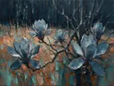 Magnolia aan de bosrand in leisteen, schilderij van magnolia aan de bosrand