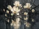 Magnolia aan de oever in ivoor, schilderij van magnolia onder de hemel