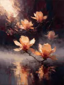 Magnolia aan de oever in perzik, schilderij van magnolia aan de oever