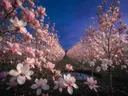 Landschapsfoto van magnolia bij de schemering, met een koppel eenden