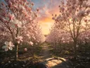 Landschapsfoto van magnolia bij het gouden uur, met een hagedis