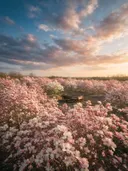Landschapsfoto van magnolia bij het gouden uur, met een houten kar