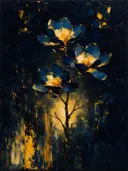 Magnolia in blauwgeel, schilderij van magnolia van dichtbij