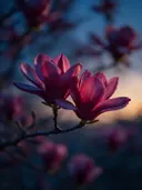 Fotografie van magnolia in de schemering, dieproze