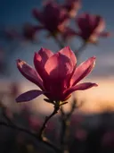 Fotografie van magnolia in de schemering, dieproze