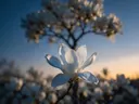Fotografie van magnolia in de schemering, wit