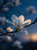 Fotografie van magnolia in de schemering, wit