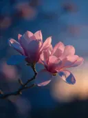 Fotografie van magnolia in de schemering, zachtroze