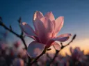 Fotografie van magnolia in de schemering, zachtroze