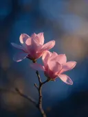 Fotografie van magnolia in de schemering, zachtroze