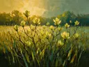 Magnolia in de weide in citroen, schilderij van magnolia