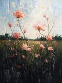 Magnolia in de weide in koraal, schilderij van magnolia