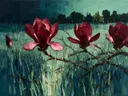 Magnolia in de weide in wijnmint, schilderij van magnolia