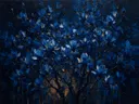 Magnolia in diepblauw, schilderij van magnolia van dichtbij