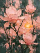Magnolia in groenroze, schilderij van magnolia aan de oever