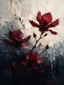 Magnolia in groepjes in bordeaux, schilderij van magnolia