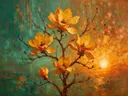 Magnolia in groepjes in saffraan, schilderij van magnolia