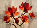Magnolia in groepjes in vuur, schilderij van magnolia aan de bosrand