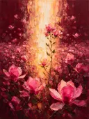 Magnolia in het landschap in fuchsia, schilderij van magnolia