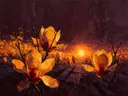 Magnolia in het landschap in saffraan, schilderij van magnolia