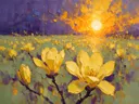Magnolia in het landschap in zwavelviolet, schilderij van magnolia
