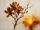 Magnolia in kopergloed, schilderij van magnolia op de helling