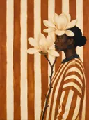 Schilderij van magnolia in roest en crème, in vlakke kleurvlakken
