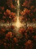 Magnolia in roest, schilderij van magnolia van dichtbij