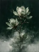 Magnolia in saliegrijs, schilderij van magnolia van dichtbij