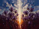 Magnolia onder de hemel in paarsoranje, schilderij van magnolia onder de hemel