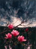 Magnolia onder een storm in fuchsia, schilderij van magnolia